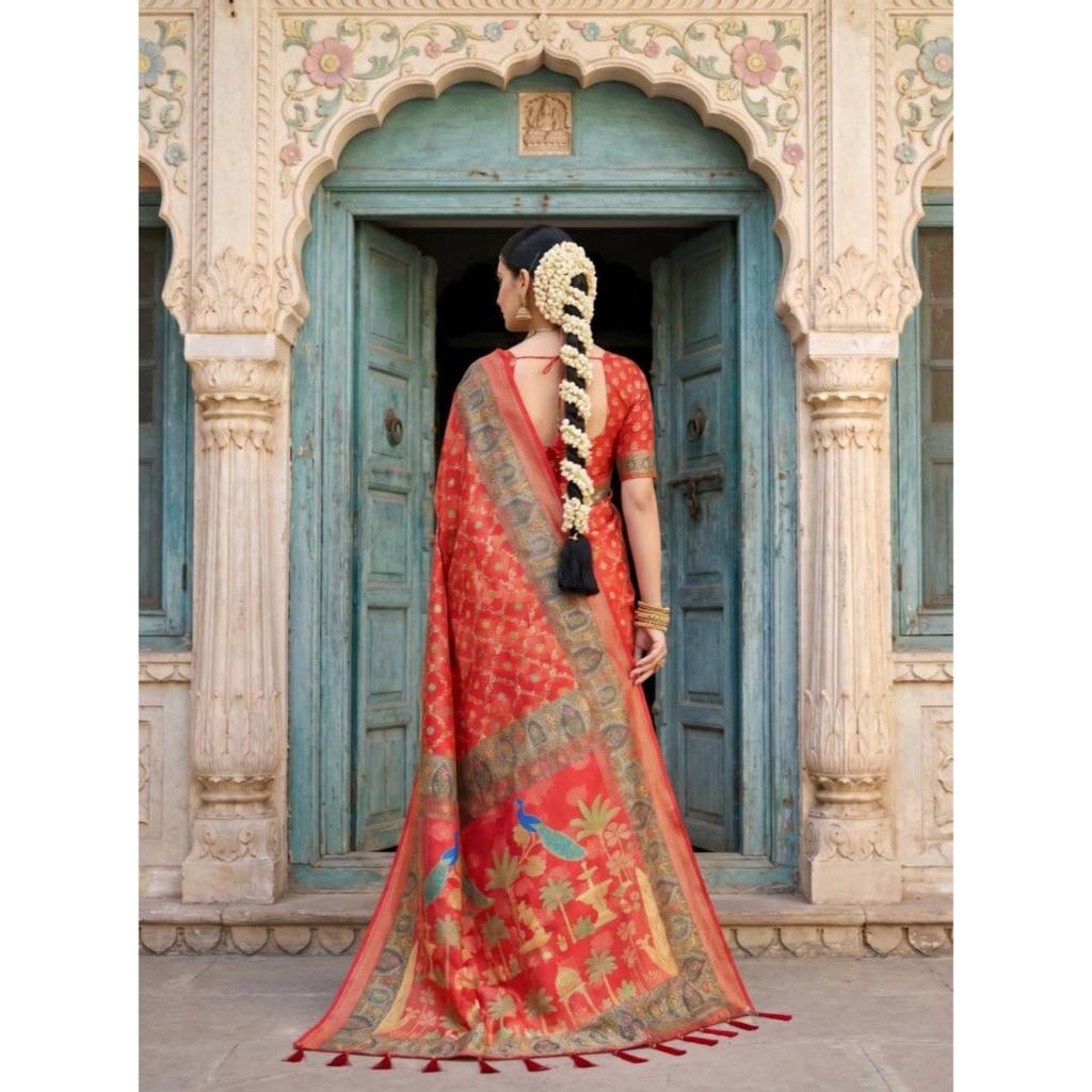 Elegant Pure Dola Silk Saree with rich Jacquard Weaving all over Saree