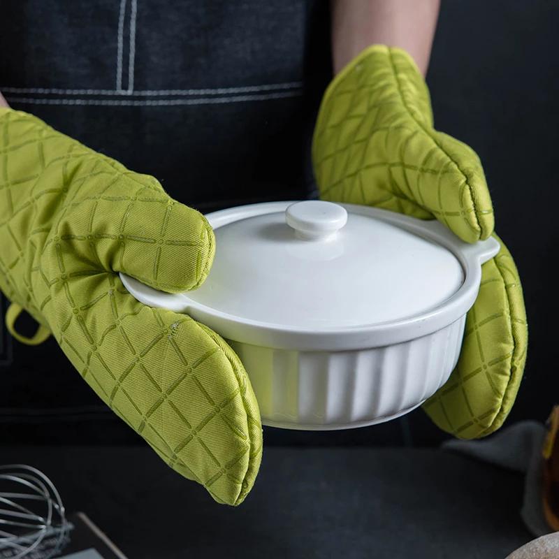 2 Pcs Kitchen Oven Mitts With Non-Slip Silicone Printed Cotton Glove 1 Pair of Heat Resistant Cooking Baking Grilling Tools