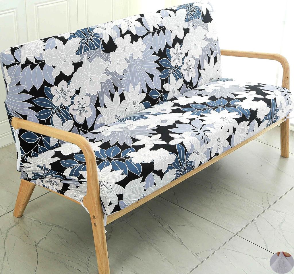 Printing Armless Futon Covers Stretch Futon Couch Cover Folding Sofa Bed Slipcover Furniture Protector with Elastic Bottom