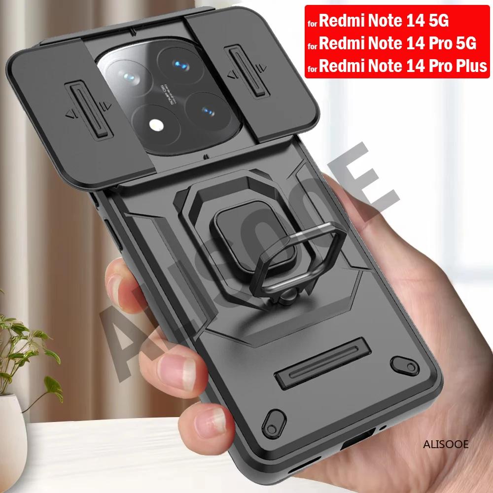 Custodia con Scorrevole per Fotocamera per Redmi Note 14 Pro / 14 Pro Plus 5G Custodia Globale con Supporto ad Anello Armatura Copertura Antiurto Capa