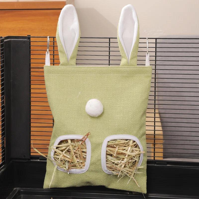 Rabbit Hay Feeder Hanging Pouch Bunny Feeding Bag Storage Hay Holder for Guinea Pig Hamster