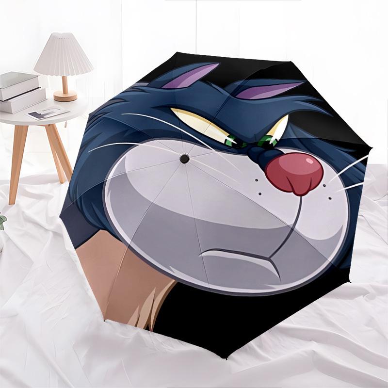Cat, Cartoon Themed Automatic Opening and Closing Umbrella, Brightly Colored 8-rib Portable Umbrella, Suitable for Men and Women, A Perfect Gift for C