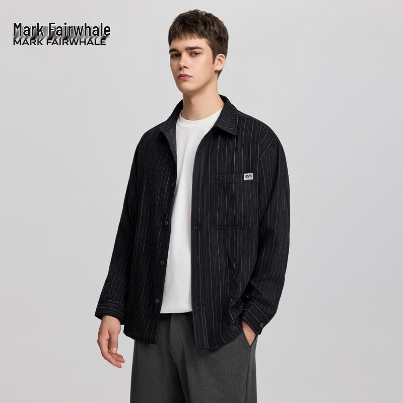 Mark Fairwhale Men's Casual Striped Long Sleeve Lapel Shirt