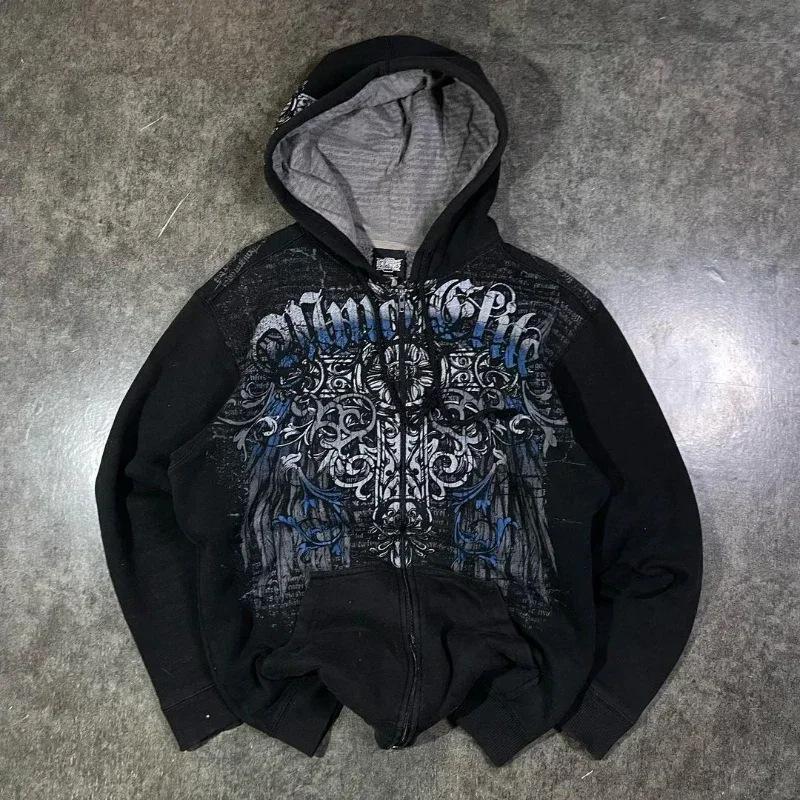 Vintage Frühling und Herbst Ästhetik 3D Gedruckter Gothic Mode Reißverschluss Hoodie Hip Hop Sportbekleidung Lässiger Pullover