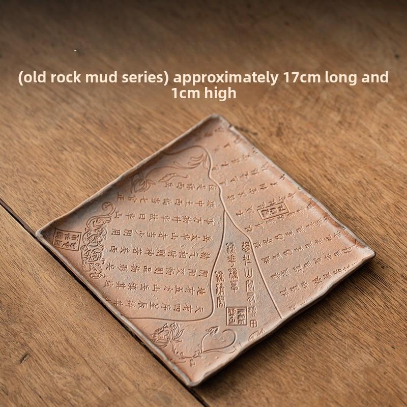 Handmade Rock Texture Tea Tray Dry Brew Chapan Coarse Pottery Chinese Zen Style for Gongfu Tea Ceremony Desktop Board
