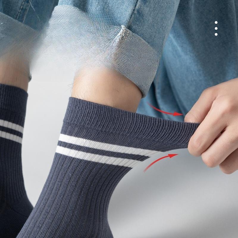 Men's Autumn and Winter Pure Cotton Striped Mid-calf Socks Boneless Long Socks Spring and Autumn Trend All-cotton Long Calf Socks Trend