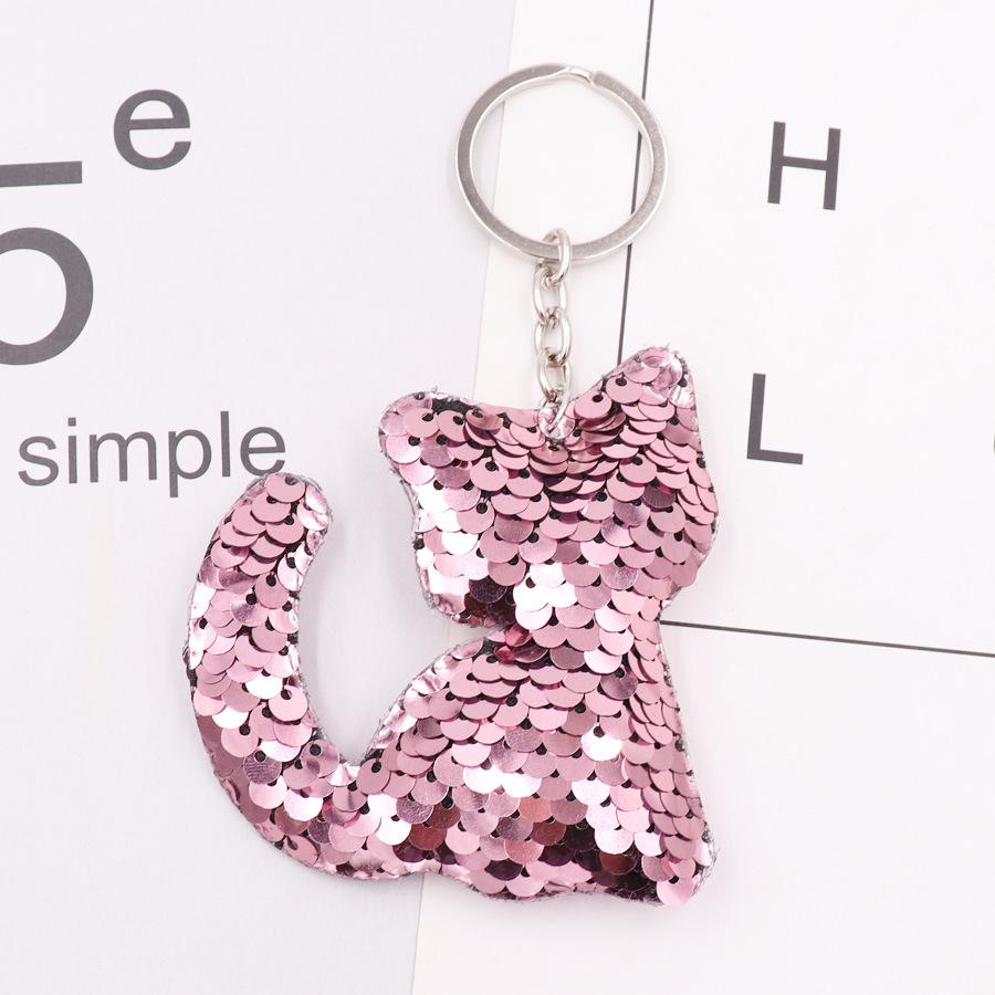 Reflective Double-Sided Kitten Sequin Keychain Keyring Pendant