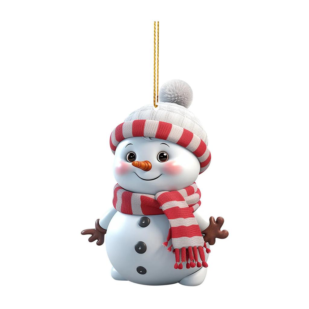 2D Flat Cute Snowman Car Ornament Christmas Tree Decor PVC Hanging Pendant For Home Office Holiday Decoration Gift