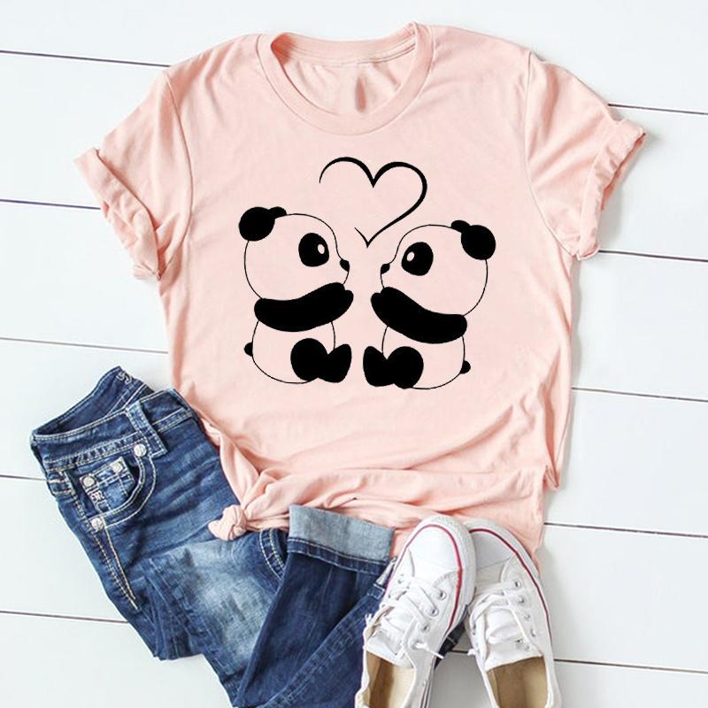 T-shirt Top Fashion Tshirt Abbigliamento Casual Sweet Love Panda Primavera Manica corta Donna Stampa T-shirt grafica femminile estiva da donna