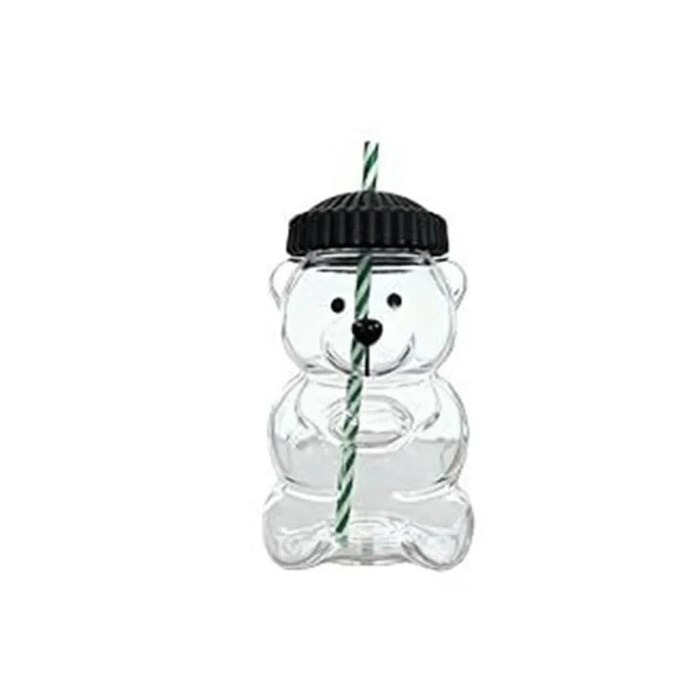 Cute 2025 Bear Plastic Cup with Lid Large Capacity Glass Cup with Straw Transparent Teddy Bear Plastic Cup Parties