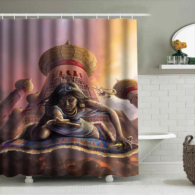 Multicolored Oriental Palace Shower Curtain With Fantasy Art Print For Bathroom Decor Pink, Blue, Yellow Red Size: 180X180Cm (70