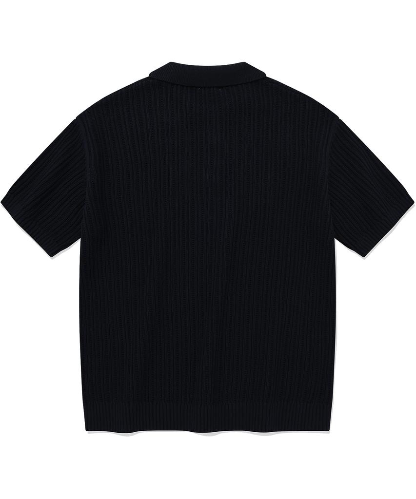 COVERNAT Crochet Polo Half Knit Navy