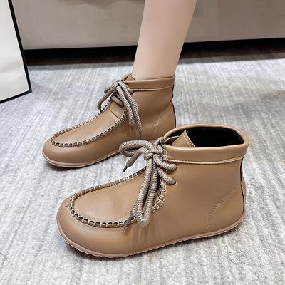 Kurzstiefel Herbst und Winter Damenstiefel flachsohlig vielseitig lässig Lederstiefel Schnürung weichsohlig bequem Damenstiefel