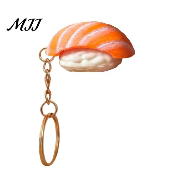 Keychain Pendant Pendant, Simulated Salmon Sushi Stress Relief Toy with Hanging Chain, 3D Printed Food Ornament for Backpack School Bag