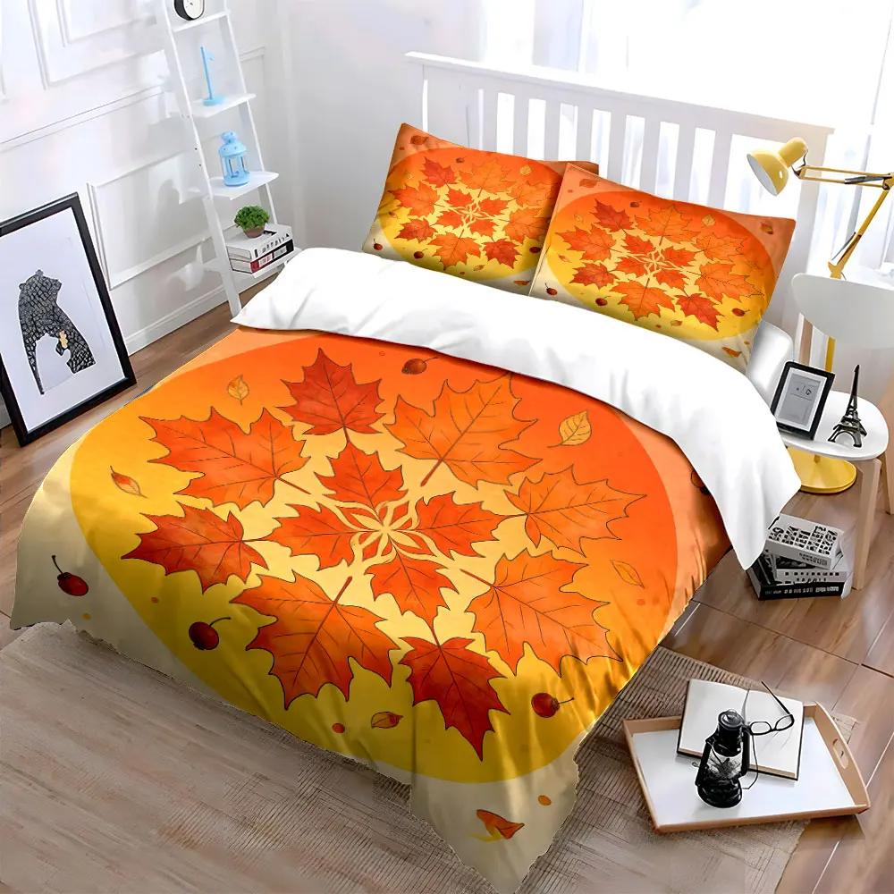 Autumn Leaf Pattern Decoration Set Soft Comfortable Duvet Cover Bedding Set Included 1*Duvet Cover & 2*Pillowcases Gift