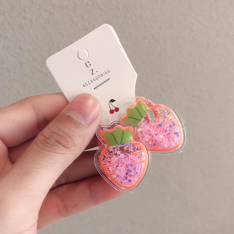 2PCS Fruit Quicksand BB Cartoon Clips Kids Hairpins Children Headwear Baby Clips Headdress Elastic Hair Bands Girls Accessories