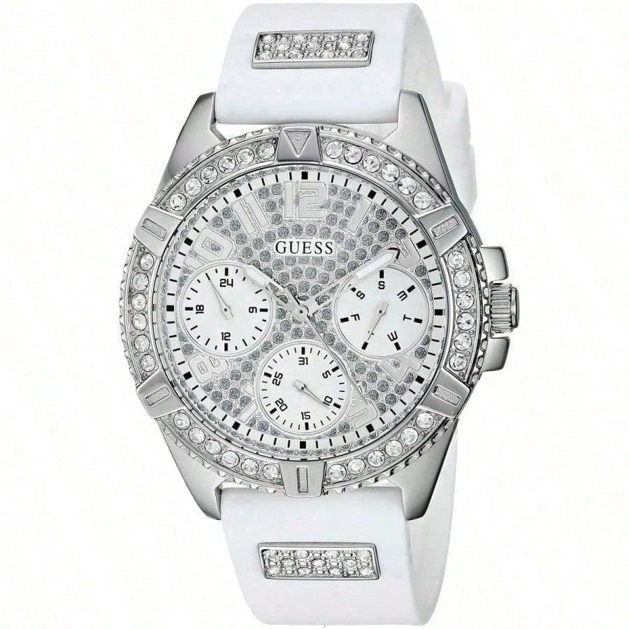 Guess Women's Gold Watches For - Tone Crystal Dial Quartz Watch With Silicone Watch Band, Day/Date Function For Daily Dating W1160l4