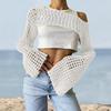 Dámský svetr zahalovací háčkovaný úplet vyhloubený oříznutý top Stylová pohodlná halenka Streetwear na podzim