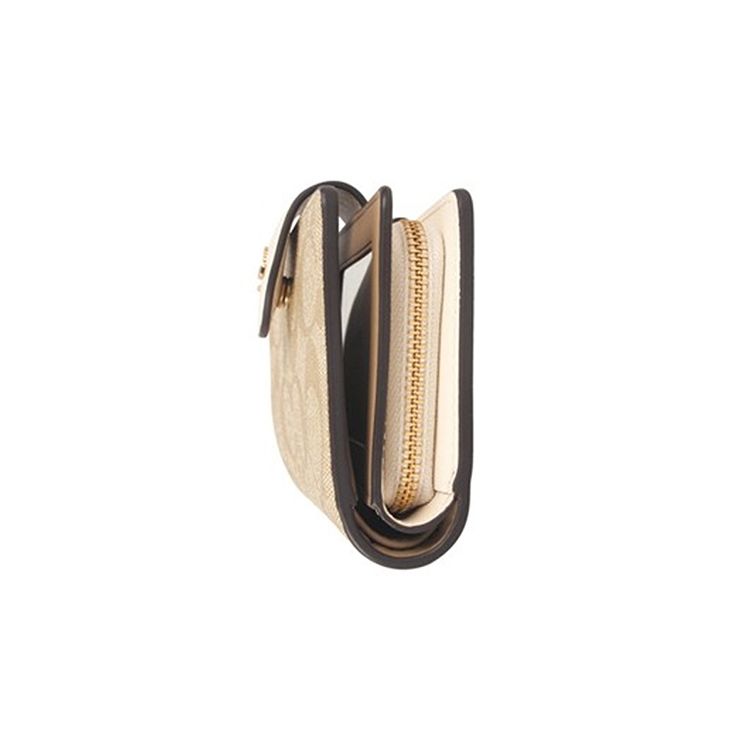 Coach Corner Zip 13 Button Folded Layered Leather Wallet Women Wallet Light-Brown White C0082-IMDQC