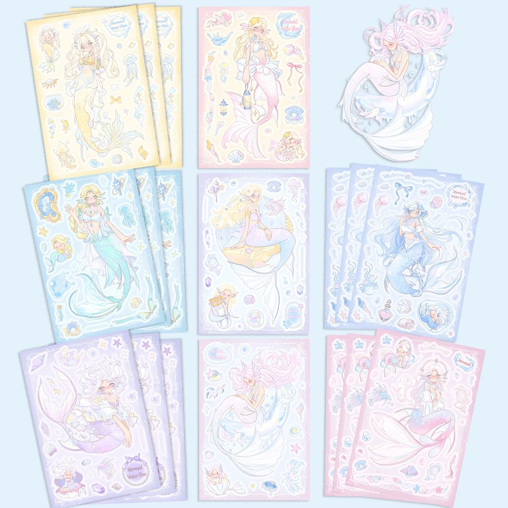 8 Cartoon Mermaid Princess Collage Set Stickers Handicraft Waterproof Set Decorative Stickers DIY