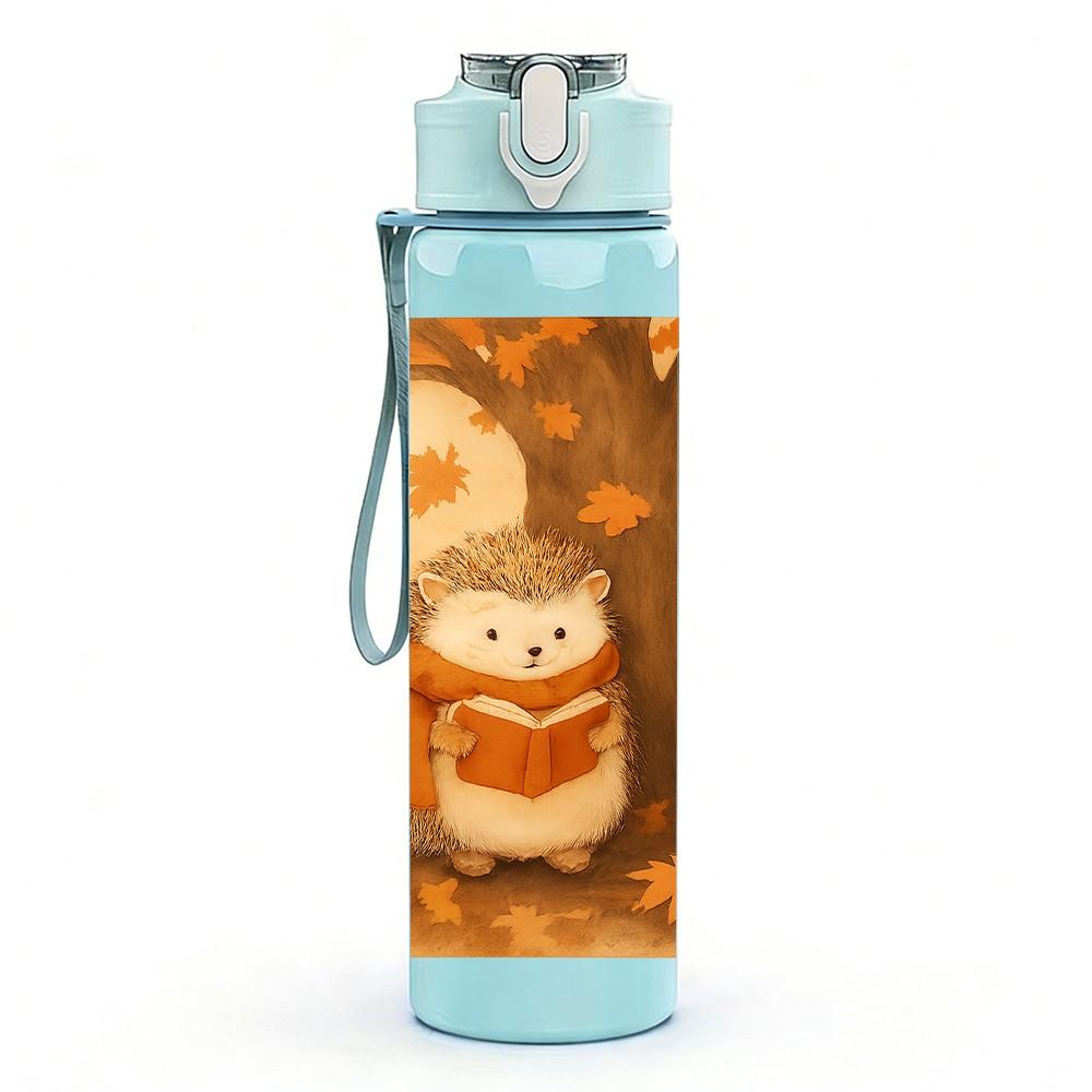 1PC Squirrel Autumn Fall Scene Print 750ml Color Plastic Sports Water Bottle Leakproof Flip Straw Lid Suitable for Sports Office Home Use