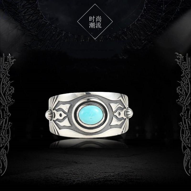 Mens Adjustable Turquoise Tone Ring With Tribal Handmade Vintage Style