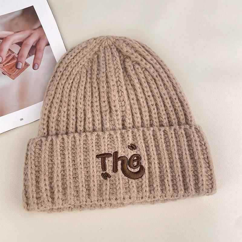 2025 Women's Korean Style Knitted Beanie - Warm Wool Ear Protection, Large Fit, Fashionable English Letter Design.