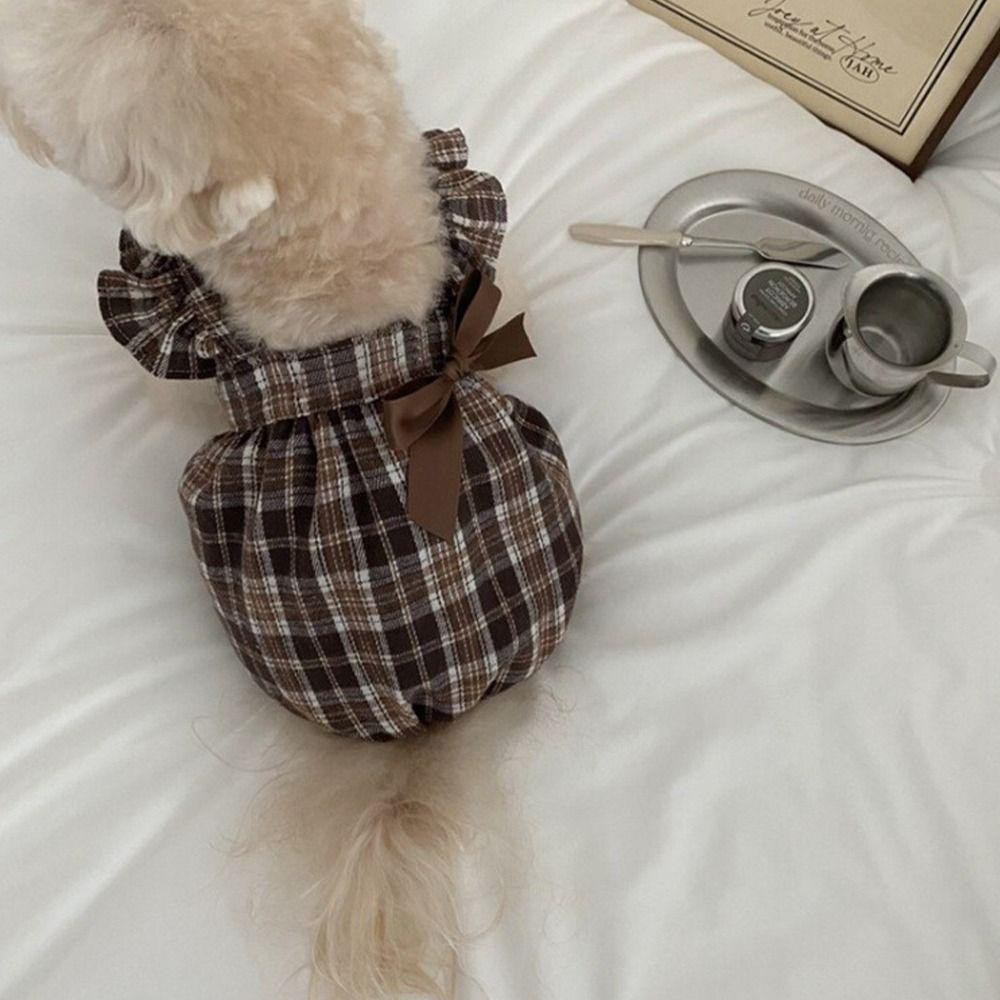 Retro Pet Plaid Strap Skirt Soft Dog Vest Dresses Fashion Pet Clothes  For Puppy Kittens