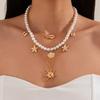 Mulitlayer Bohemia  Pendant Necklace Starfish Shells Imitation  Pearl Necklace  Gifts