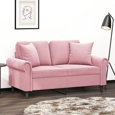 Vidaxl 2-Seater Sofa With Cushions, Pink, 120 Cm, Velvet