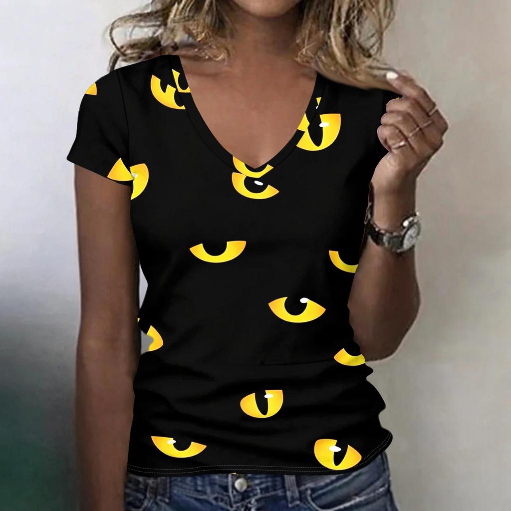 Women's V-Neck Halloween Print Blouse Lightweight Spring Summer Top
