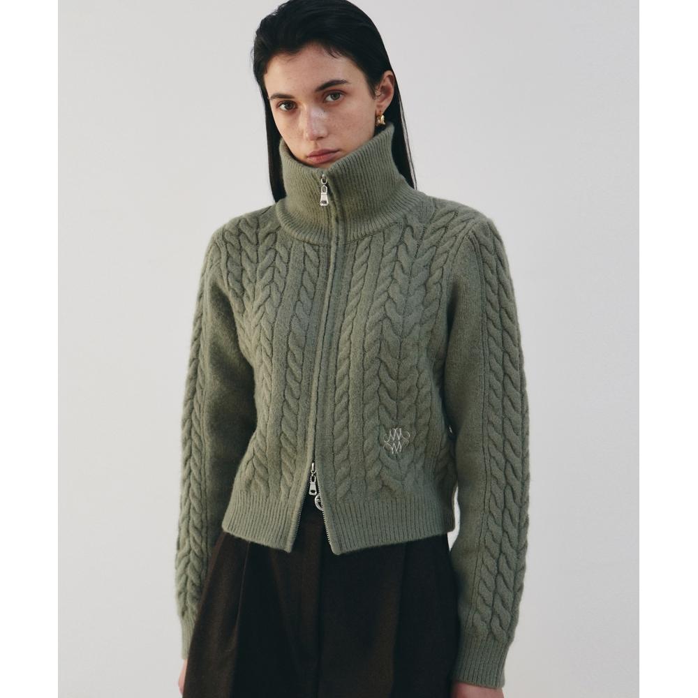 

NICKNICOLE NICOLE TWIST SWEATER ZIP UPOLIVE KHAKI