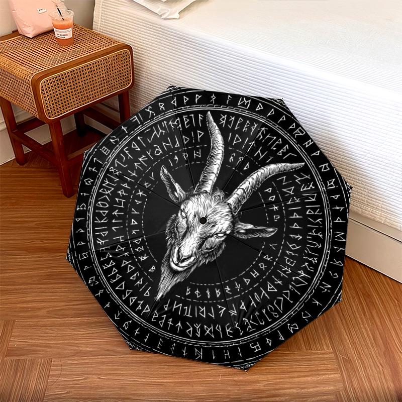 0106 Runic Sheep Head  pattern, automatic folding umbrella, portable and foldable design, 8 ribs, a Christmas or birthday gift.