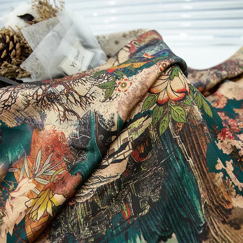 100x150cm Vintage Floral Printed Gambiered Canton Gauze Fabric Simulated Silk Fabric for Sewing Clothes Dress