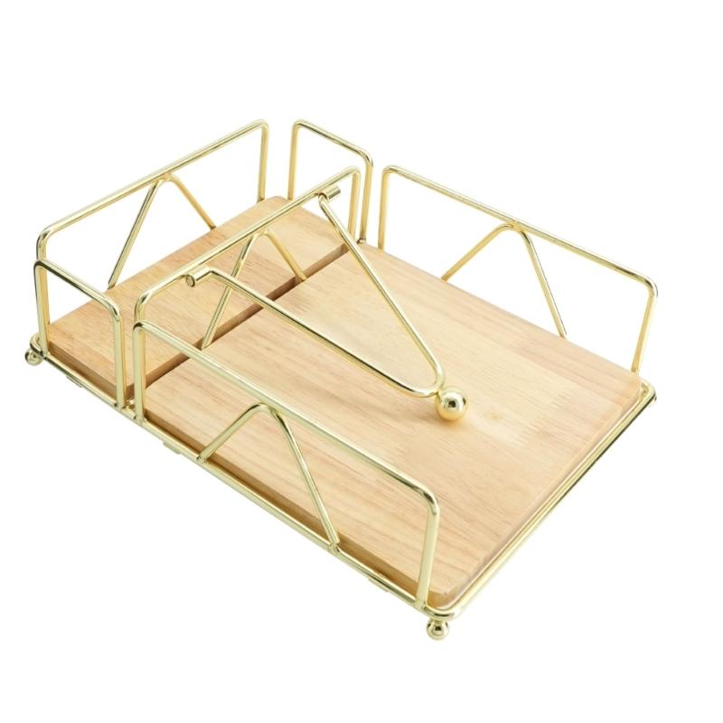 

Double Layer Tissue Organizers Featuring Iron Frame Wood Base & Wheel Decorative for Easy Movements In Home Or Bathroom золотой