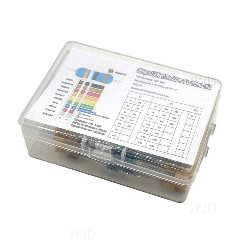 300/600pcs 1/4w Metal Film Resistor 30 Values Resistance Kit 10R-1M 0.25W 1% Resistors Set