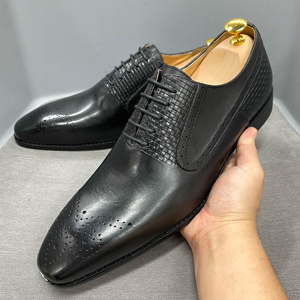 Fashion Men's Luxury Green & Black Genuine Leather Oxford Shoes Fashionable Lace-Up Formal Shoes Suitable for Wedding Office Business