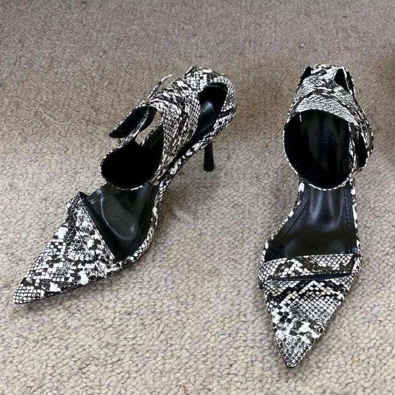 Fashion Sexy Snake Design Brand Sandals Women Fashion Pointed Toe Metal Buckle High Heeled Sandals Women Banquet Party Pole Dance Shoes