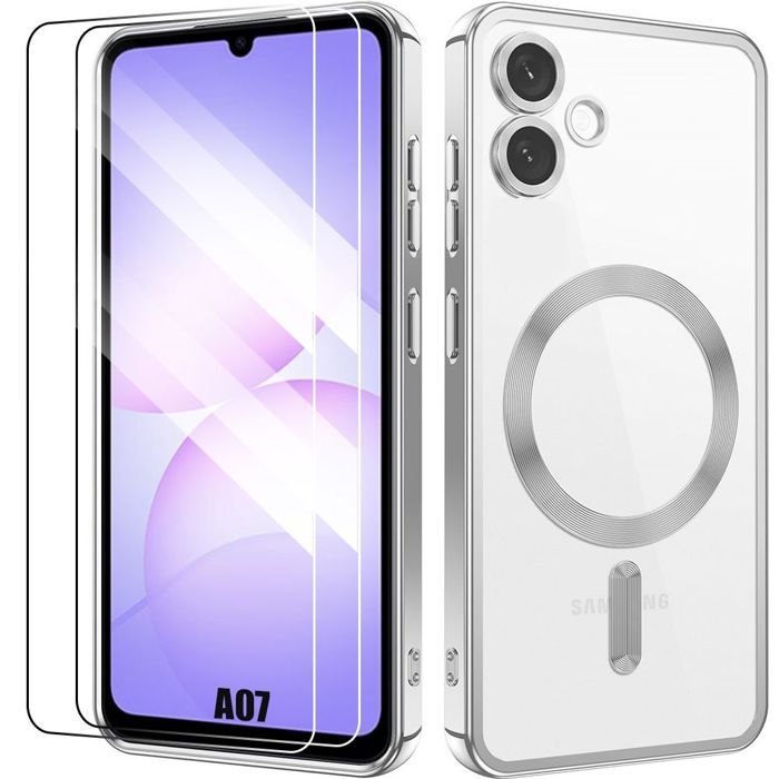 Coque de Protection - BOOLING - Samsung Galaxy A07 - Argenté - Antichoc - Film Caméra Magnétique