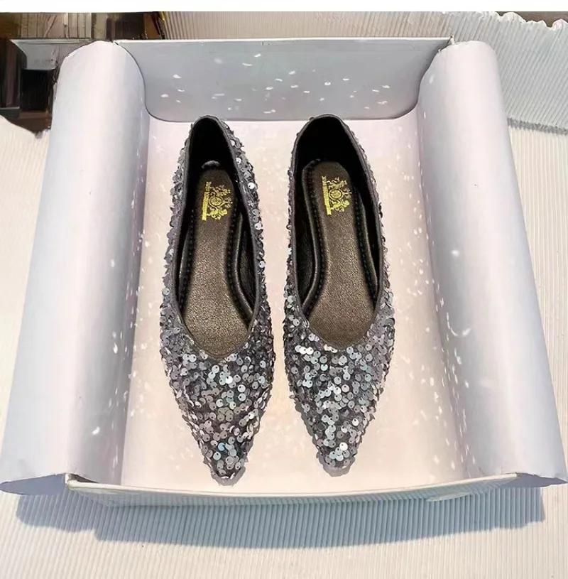 Fashion Women's Flats Casual Shoes Slip-on Loafers Pointed Toe Casual Low Heels Comfortable Bling Barefoot Trendyol Woman Spring Summer
