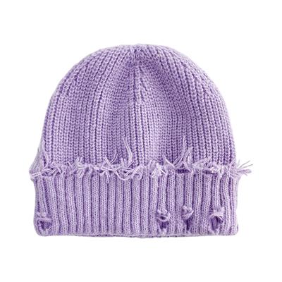 Winter Dilapidated Hole Skullies Beanies Solid Color Hip-Hop Warm Skullcap Bonnet Retro Broken Brim Knitted Hat for Women Men