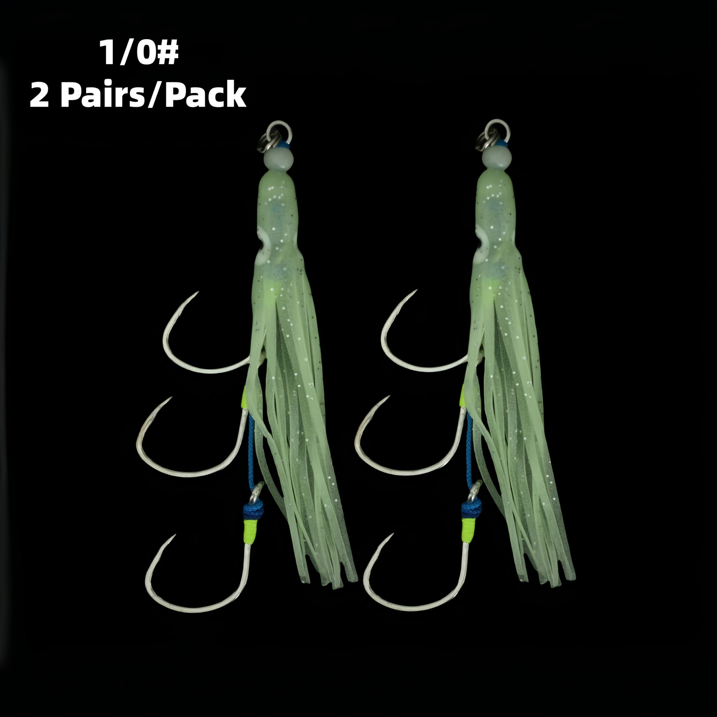2pcs 14cm Deep Sea Boat Fishing Skewer Hooks, Imitation Octopus Glow-in-the-Dark Squid Jig Hooks, Seamless Solid Single Ring 1/0 - 2 Pairs/Pack