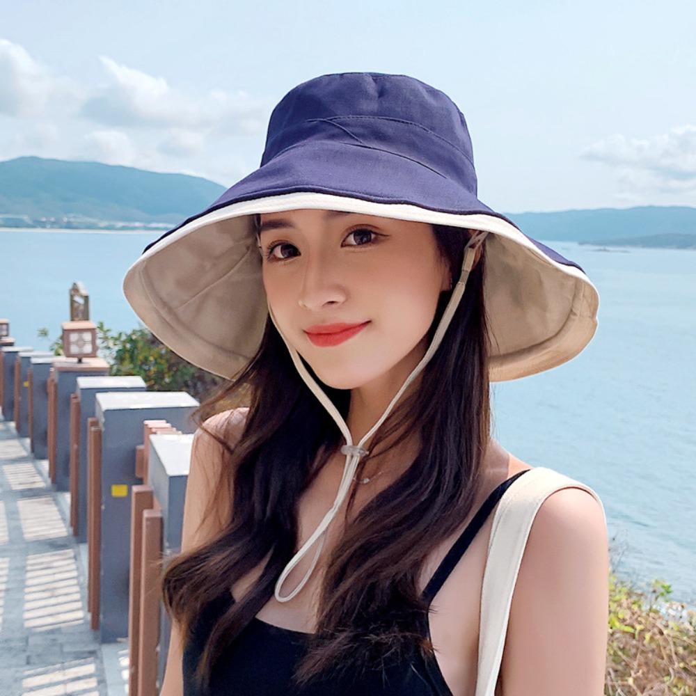Soft Double-sided Wear Fisherman's Hat Broad-edged Bucket Hat Portable Women Sun Hat  Beach