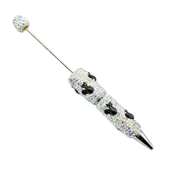Rhinestone Writing Pen Beadable Pen, Glitter Plastic Beaded Halloween Pumpkin Ghost Skull Decorative Gel Ink for DIY Craft Making, School Office