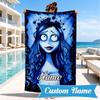 Custom Name Corpse Bride Art Heart In Space Adventure Microfiber Beach Towel, Lightweight for Summer Travel, Swimming Pool Fan Gift