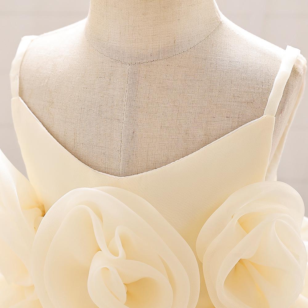 One-Year-Old Baby Princess Dress with 3D Floral Design for Special Events or Piano Performances