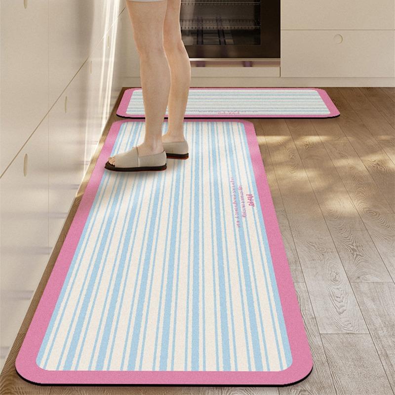 Kitchen Floor Mats Cute Plaid Carpet Pvc Leather Waterproof Rug Anti-slip Oil-proof Foot Mat Long Strip Home Decoration Carpets