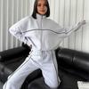 Women Winter 2 Piece Suit Half High Collar Zip Up Long Sleeve Top Elastic Waist Wide Leg Pocket Trousers