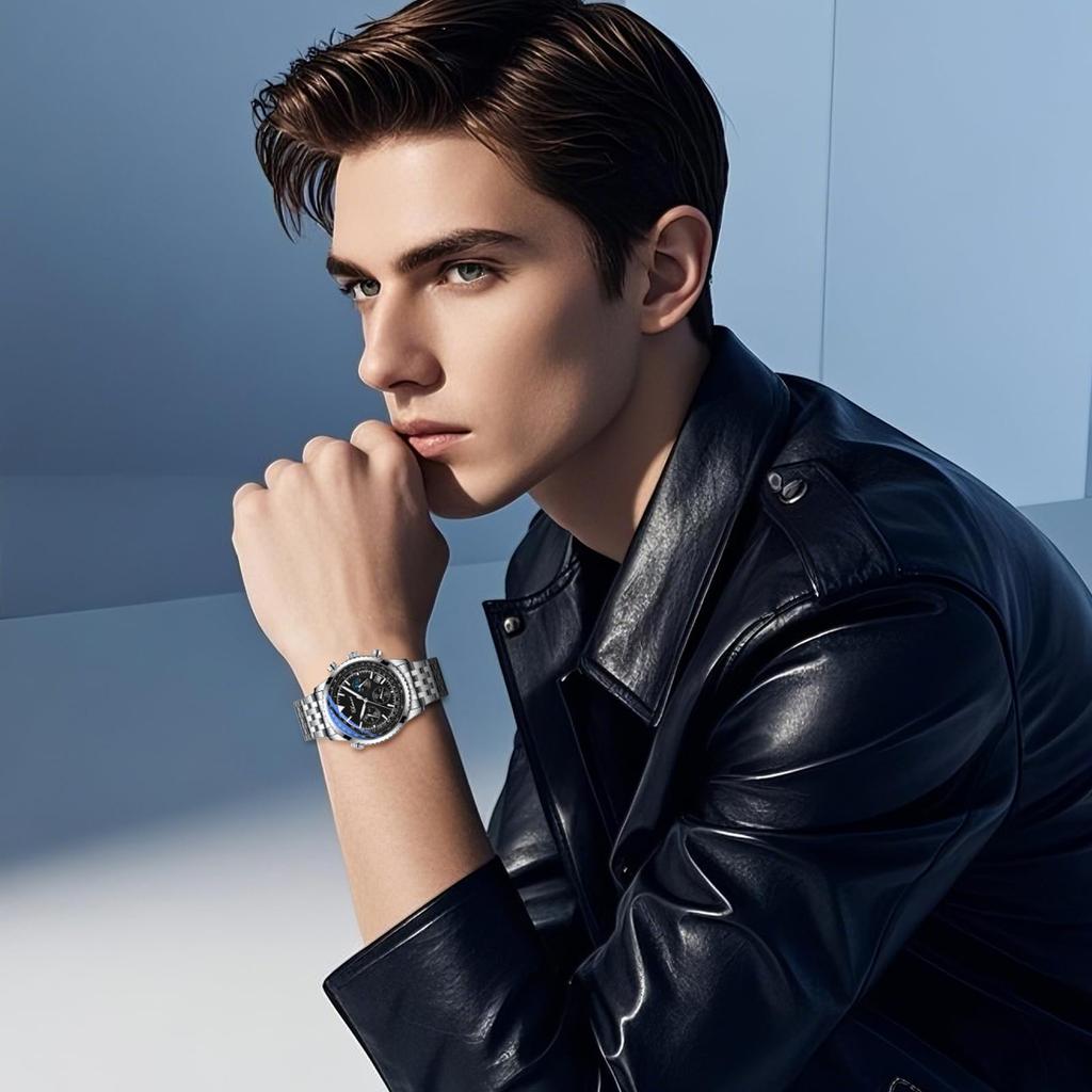 Men's Stainless Steel Watch with Calendar, Analog Display, 3ATM Water Resistance, Small Seconds, Luminous Quartz Movement, Silver, Fashion Accessory