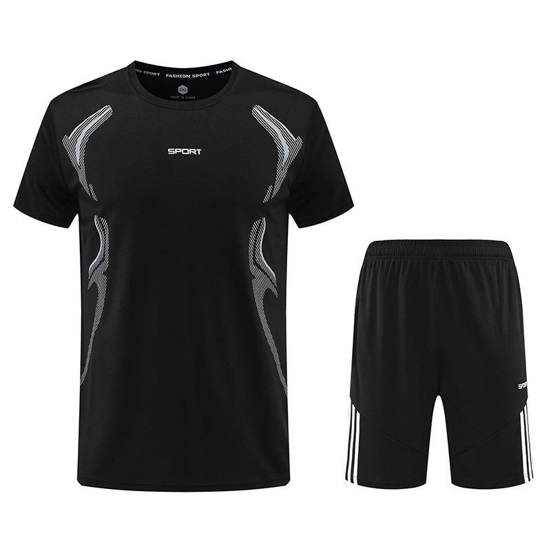 

Мужской быстросохнущий спортивный комплект из ледяного шелка: Летняя футболка для бега, спортзала, баскетбола с короткими рукавами. 2XL чёрный